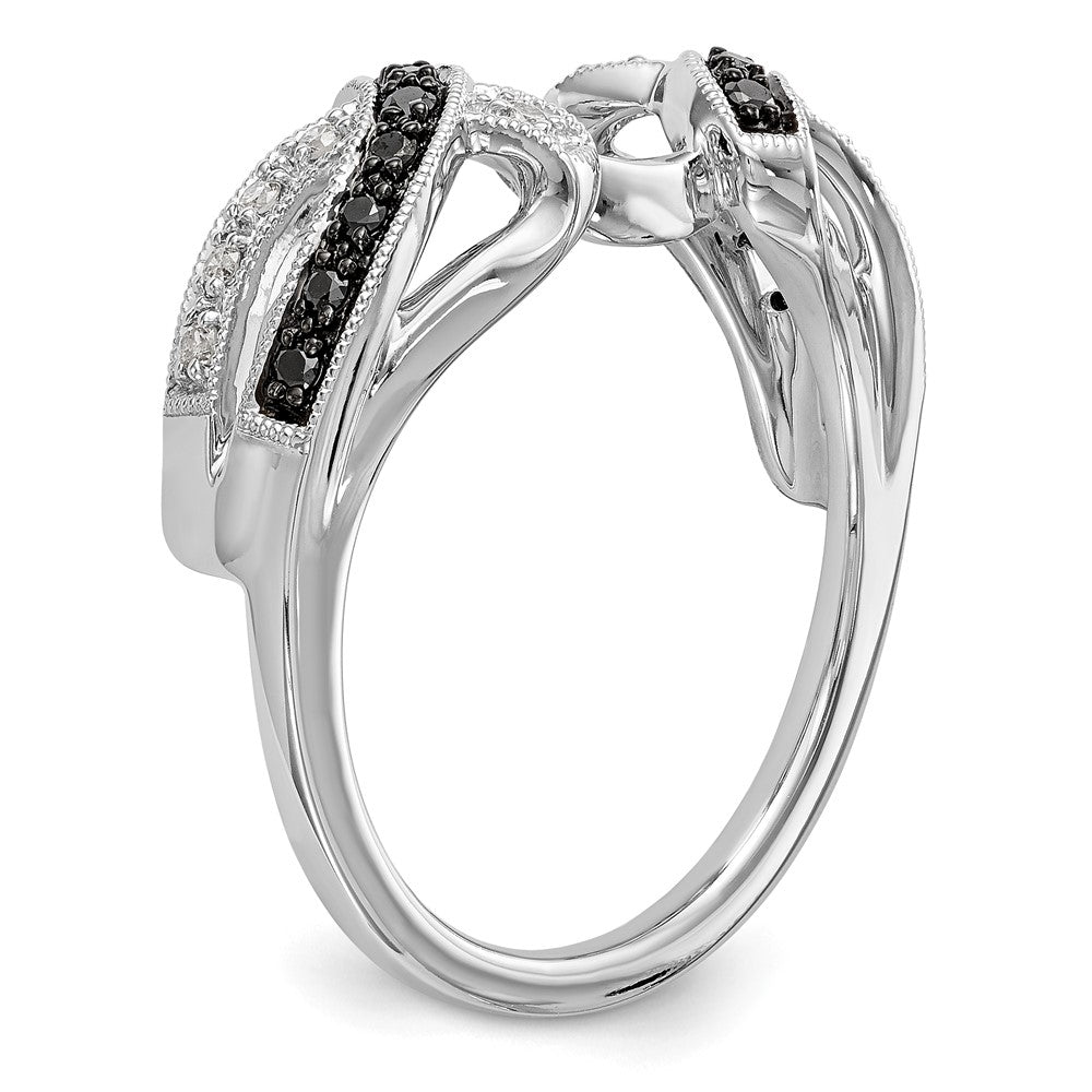 14K Weißgold Ehering mit schwarzen und weißen natürlichen Diamanten