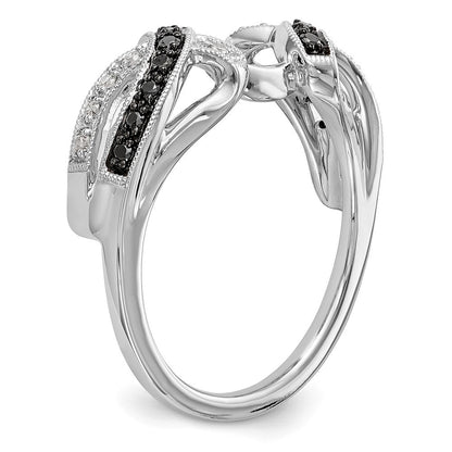 14K Weißgold Ehering mit schwarzen und weißen natürlichen Diamanten