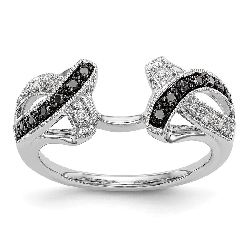14K Weißgold Wickelring mit schwarzen und weißen natürlichen Diamanten