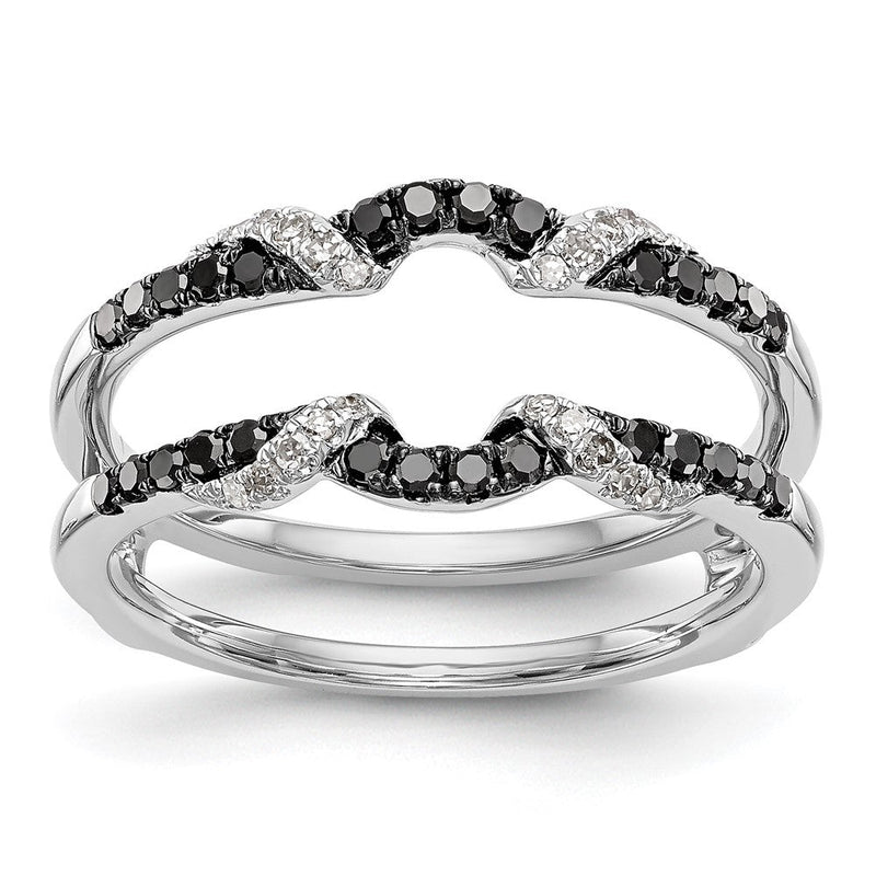 14K Weißgold Ehering mit schwarzen und weißen natürlichen Diamanten