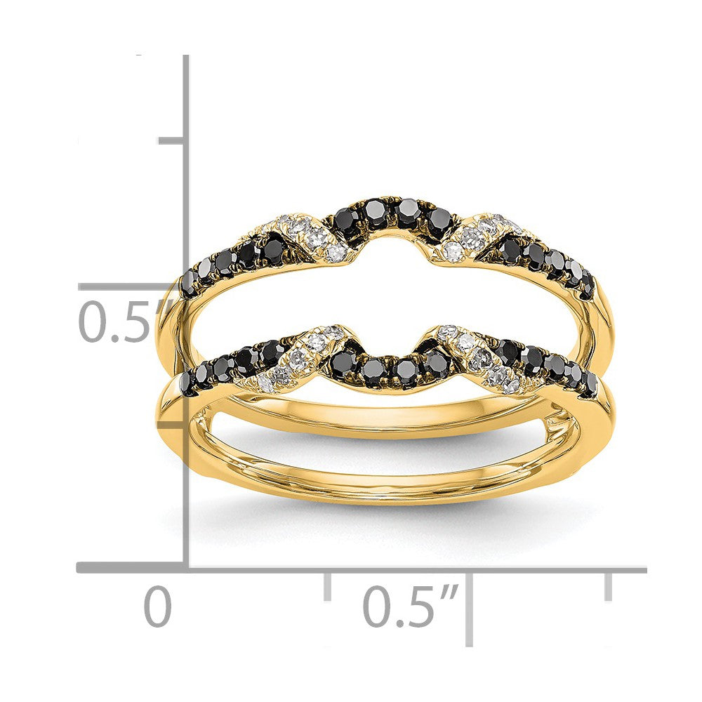14K Gelbgold Bandring mit schwarzen & weißen echten Diamanten