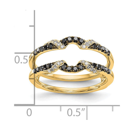 14K Gelbgold Bandring mit schwarzen & weißen echten Diamanten