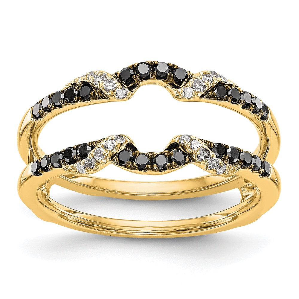 14K Gelbgold Bandring mit schwarzen & weißen echten Diamanten