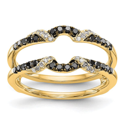 14K Gelbgold Bandring mit schwarzen & weißen echten Diamanten