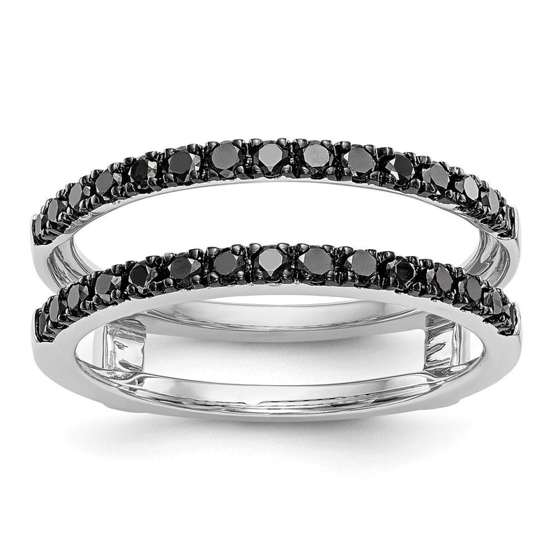 14K Weißgold Ring mit schwarzen natürlichen Diamanten, Bandring-Einfassung