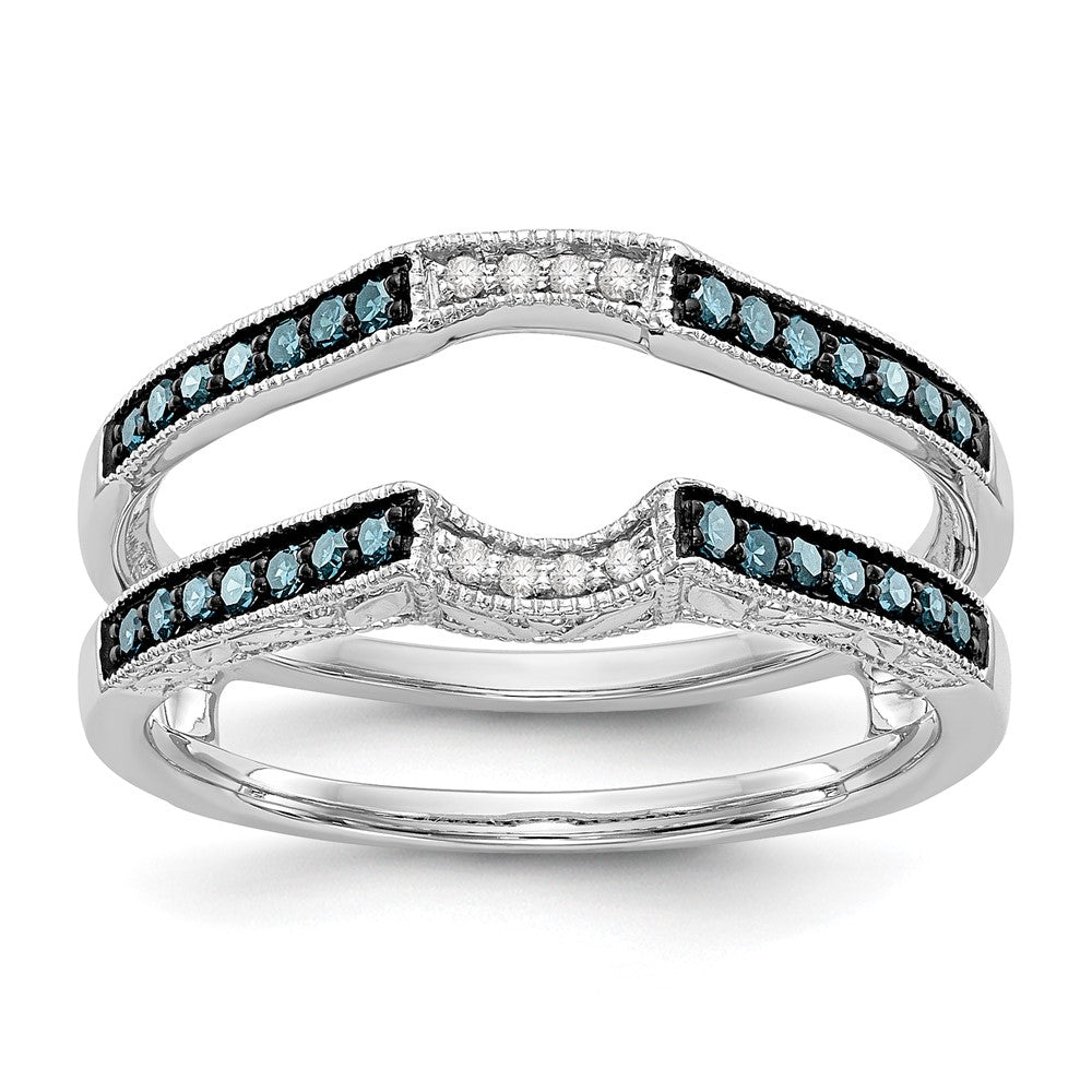 14K Weißgold Ehering mit blauen und weißen natürlichen Diamanten