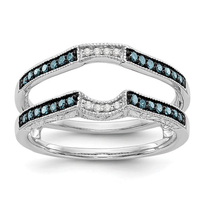 14K Weißgold Ehering mit blauen und weißen natürlichen Diamanten