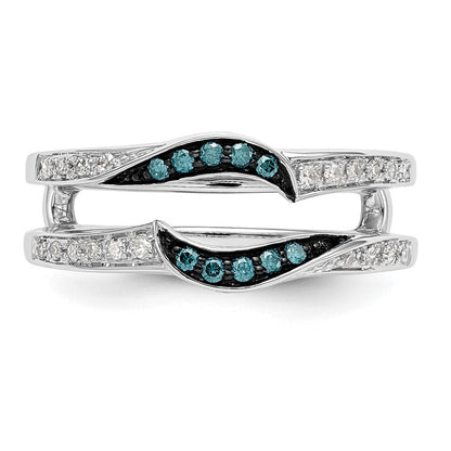 14K Weißgold Ehering mit natürlichen weißen und blauen Diamanten und Schwarzrhodinierung