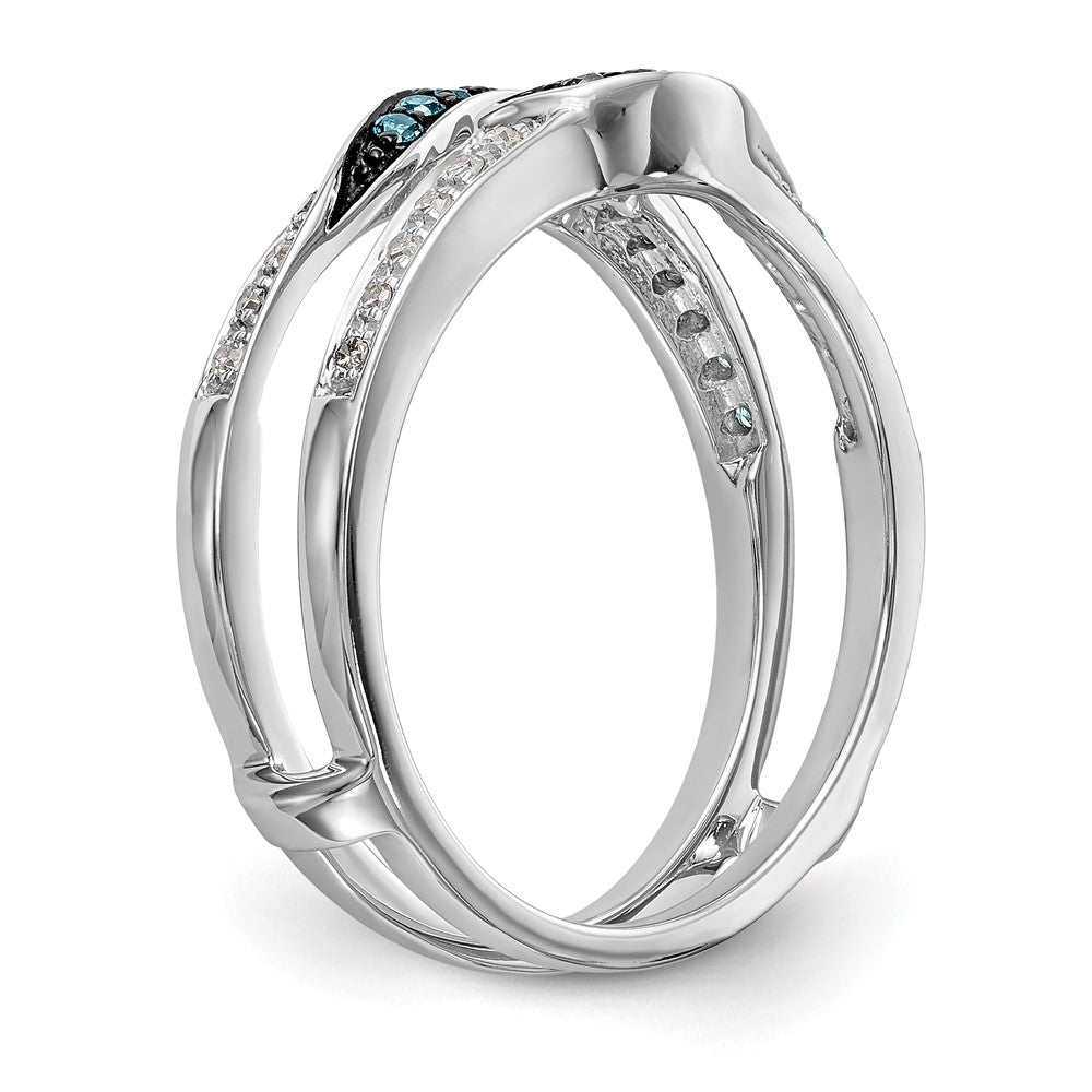 14K Weißgold Ehering mit natürlichen weißen und blauen Diamanten und Schwarzrhodinierung