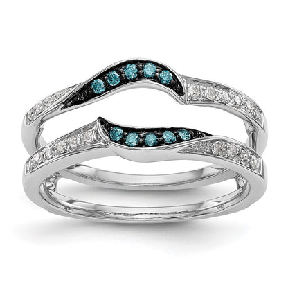 14K Weißgold Ehering mit natürlichen weißen und blauen Diamanten und Schwarzrhodinierung