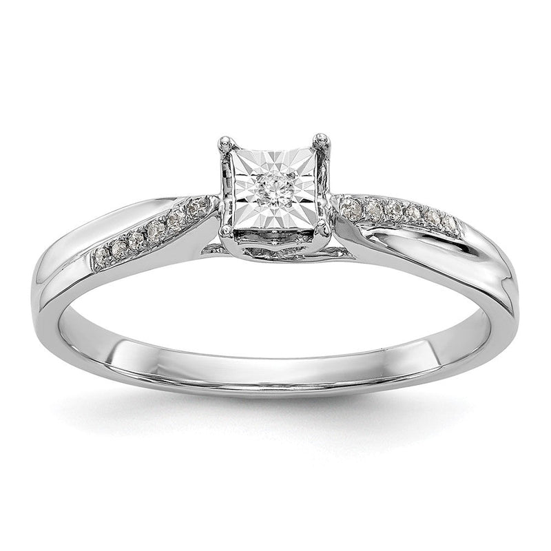 10K Weißgold Quadratisch Illusion 1/20 Karat Diamant Komplett Verlobungsring