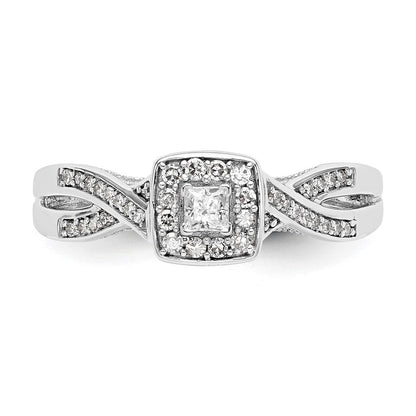 14K Weißgold First Versprechen Kreuz 1/3 Karat Rund Diamant Komplett Versprechen/ Verlobungsring