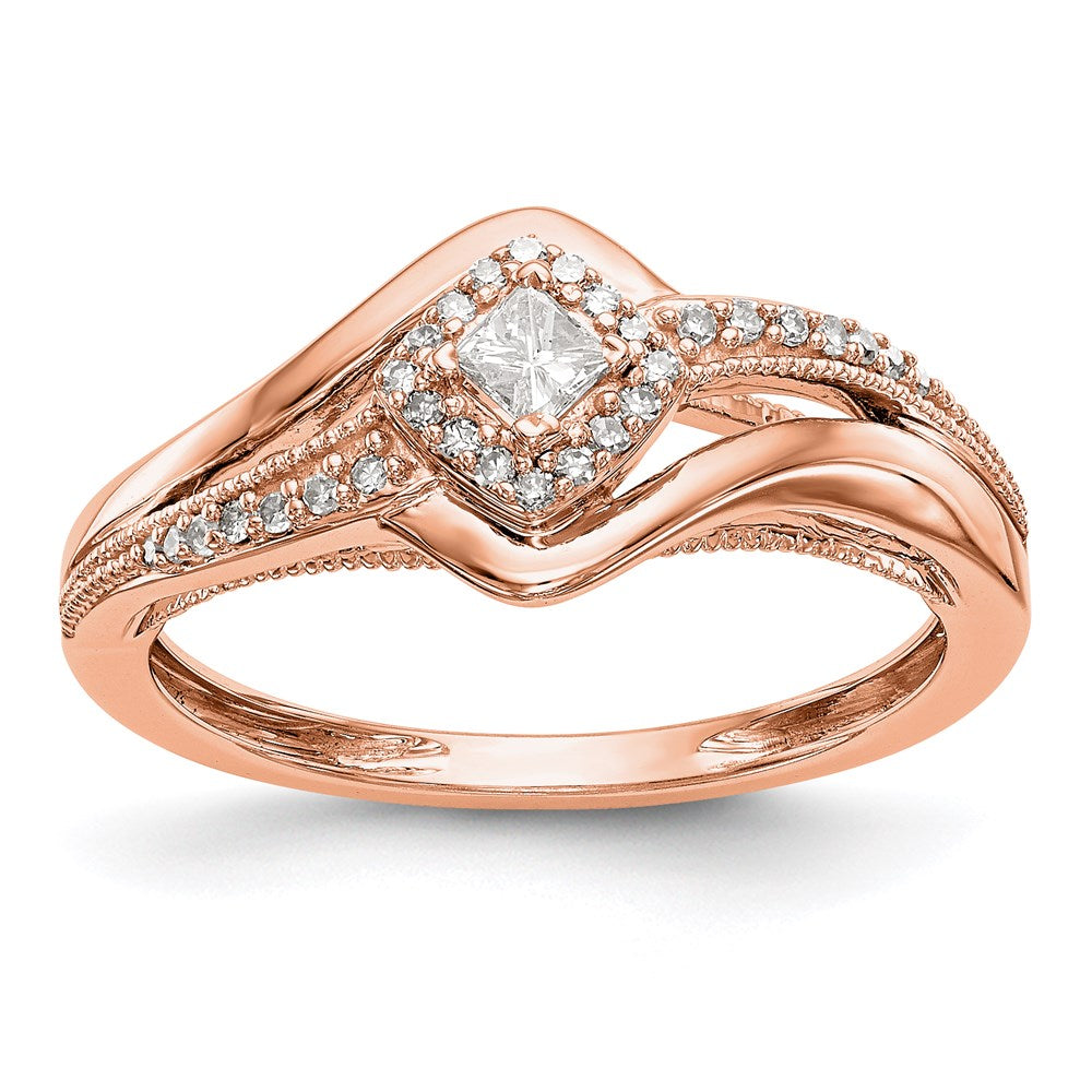 14K Roségold Verlobungsring mit echten Diamanten, komplett besetzt
