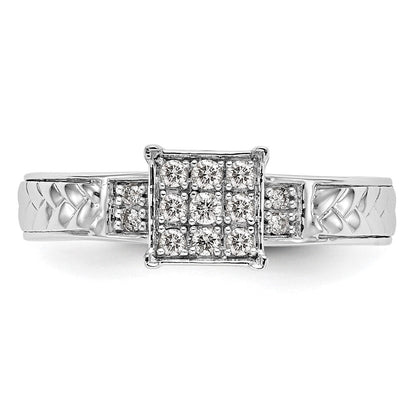 10K Weißgold Quadratisch Cluster 1/6 Karat Diamant Trio Komplett Verlobungsring