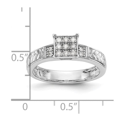 10K Weißgold Quadratisch Cluster 1/6 Karat Diamant Trio Komplett Verlobungsring