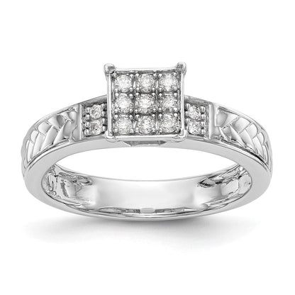 10K Weißgold Quadratisch Cluster 1/6 Karat Diamant Trio Komplett Verlobungsring