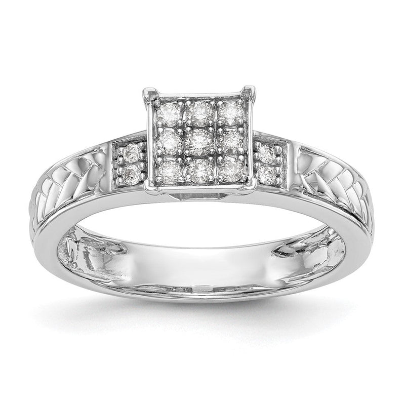 10K Weißgold Quadratisch Cluster 1/6 Karat Diamant Trio Komplett Verlobungsring