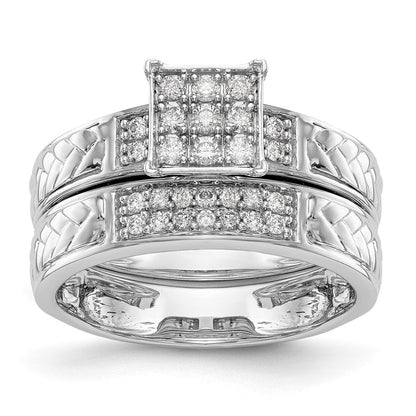 14K Weißgold Quadratisch Cluster Aa Qualität 1/6 Karat Diamant Trio Komplett Verlobungsring