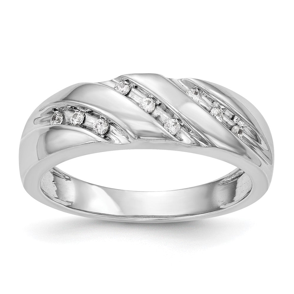14K Weißgold Herren-Trio-Ehering mit natürlichen Diamanten, vollständig besetzt