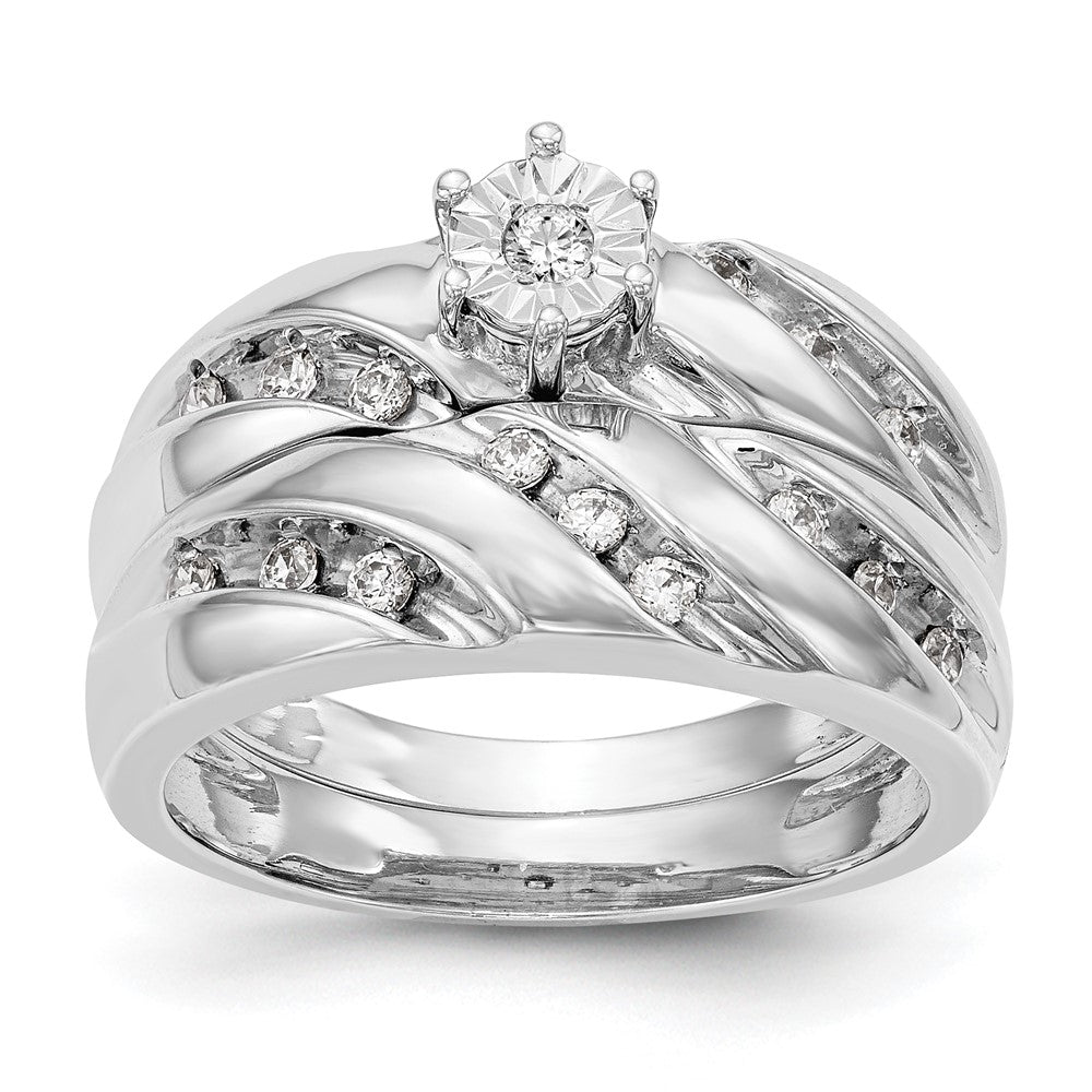 14K Gelbgold Verlobungsring-Trio mit echten Diamanten, komplett