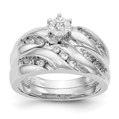 14K Gelbgold Verlobungsring-Trio mit echten Diamanten, komplett