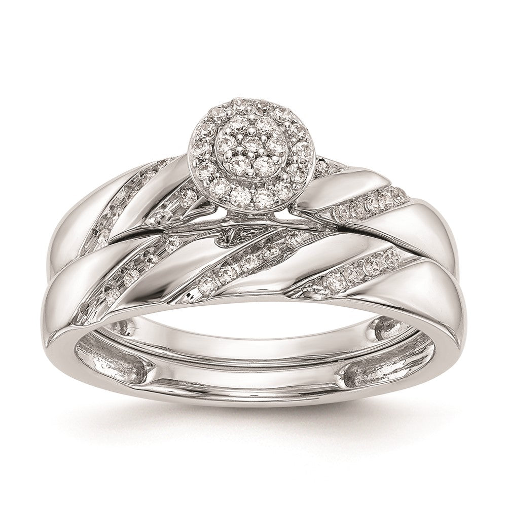14K Weißgold Verlobungsring mit Diamant-Cluster im Trio-Design, komplett mit echten Diamanten