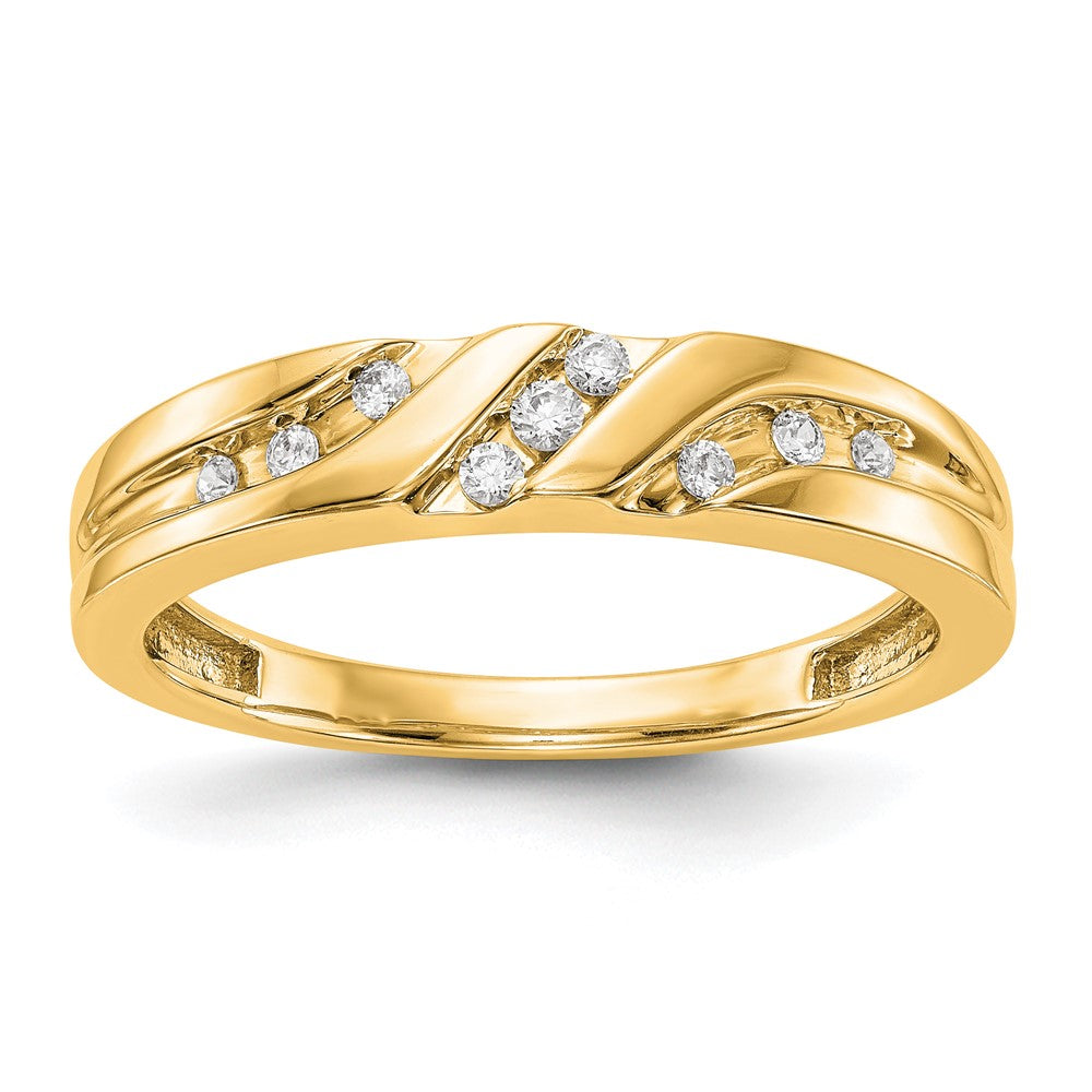 14K Gelbgold Herren-Trio-Ehering mit echten Diamanten, komplett besetzt