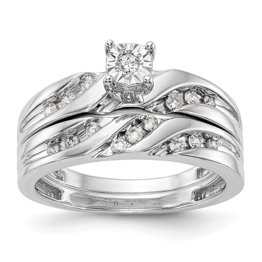 Verlobungsring-Trio aus 14K Weißgold mit Diamanten, komplett besetzt