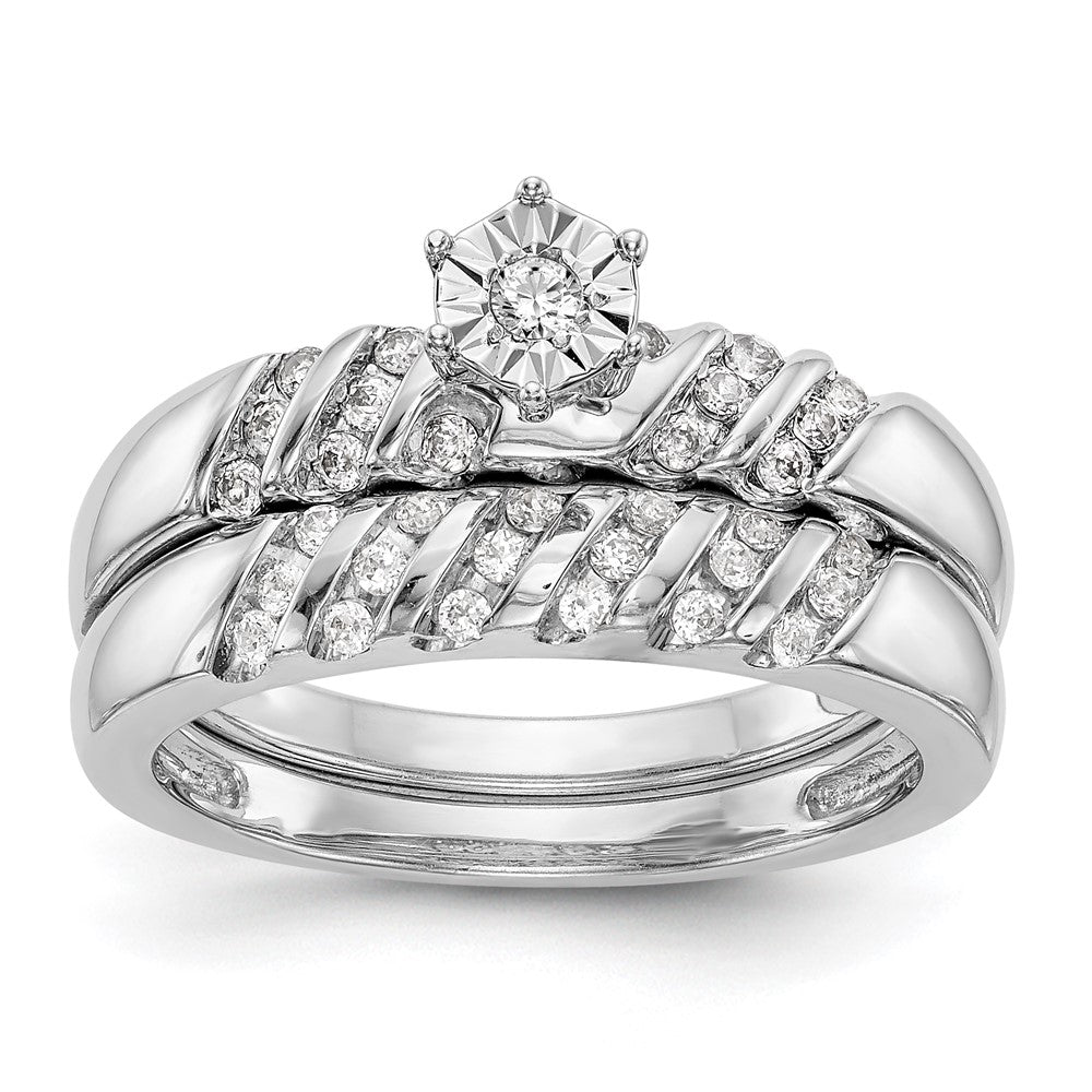14K Weißgold Trio-Verlobungsring mit echten Diamanten, komplett
