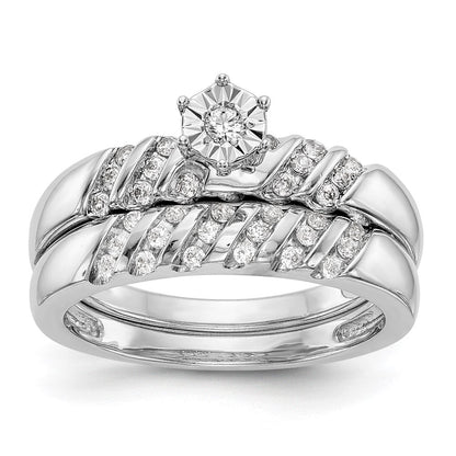 14K Weißgold Trio-Verlobungsring mit echten Diamanten, komplett