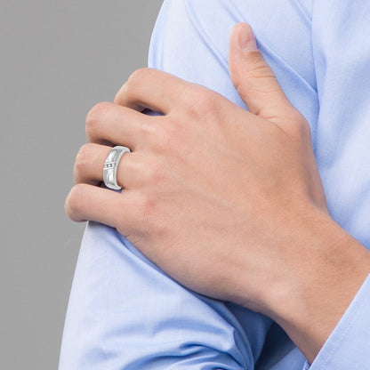 14K Weißgold Herren-Trauring-Set (3-teilig) mit natürlichen Diamanten, komplett besetzt