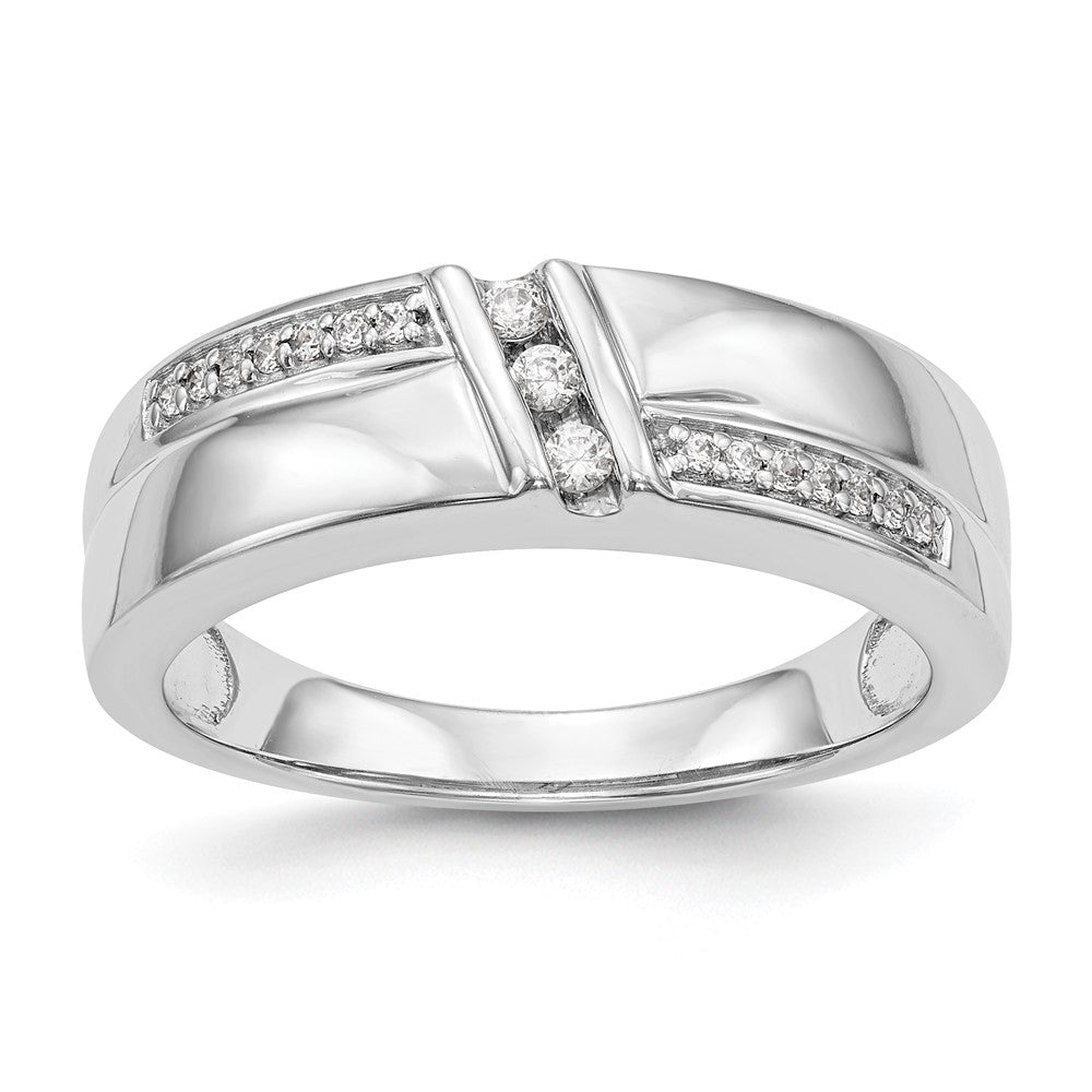 14K Weißgold Herren-Trauring-Set (3-teilig) mit natürlichen Diamanten, komplett besetzt