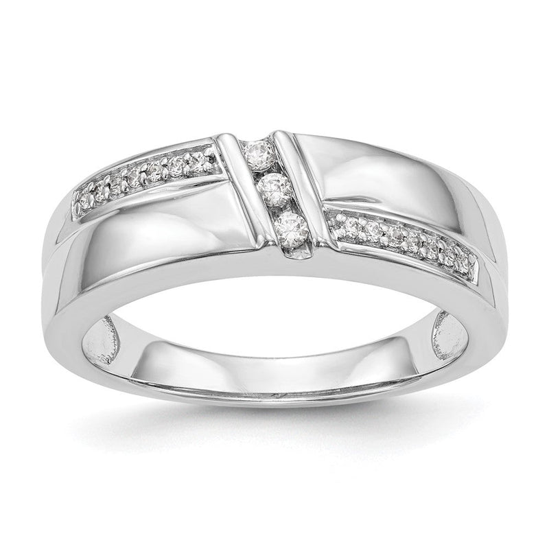 14K Weißgold Herren-Trauring-Set (3-teilig) mit natürlichen Diamanten, vollständig besetzt