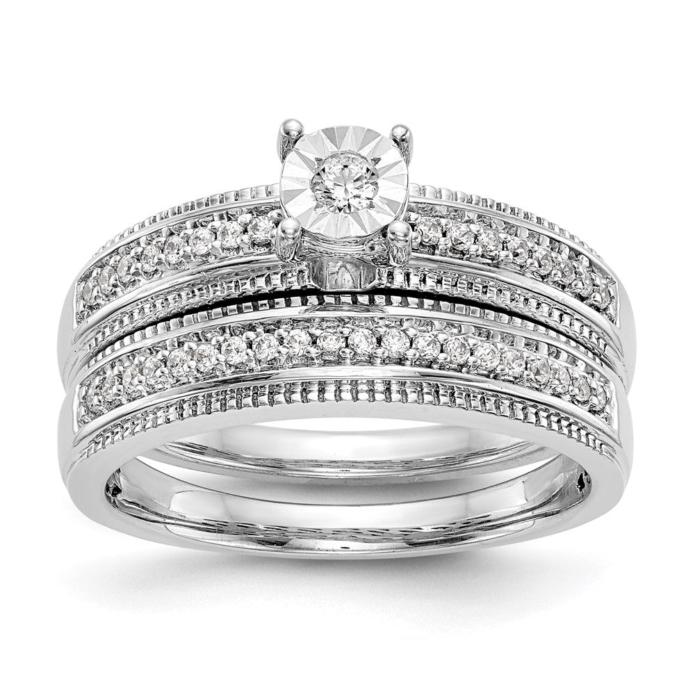 14K Weißgold Diamant-Trio Verlobungsring-Set