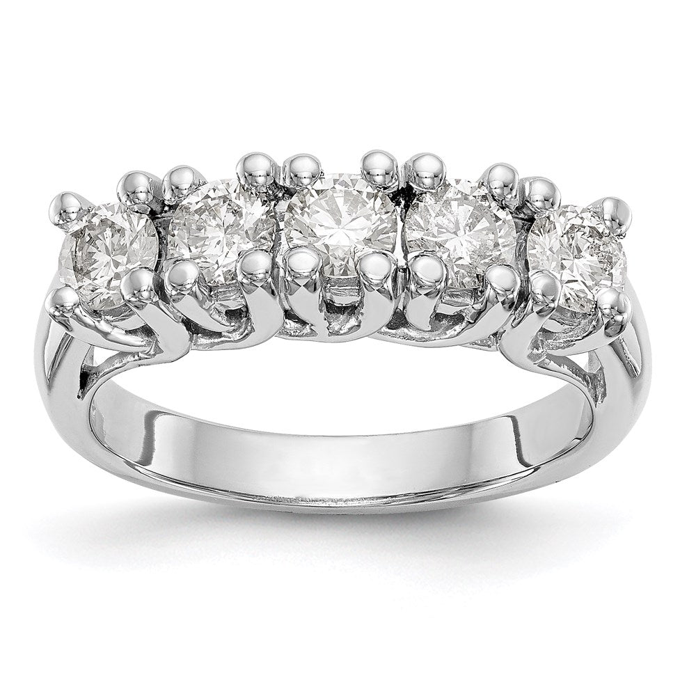 585 Weißgold Ehering mit 5 natürlichen Diamanten, 0,985 ct Gesamtgewicht