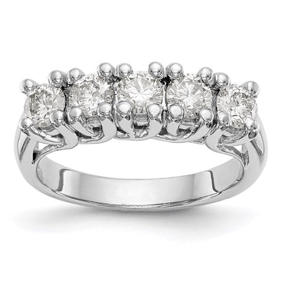 585 Weißgold Ehering mit 5 natürlichen Diamanten, 0,985 ct Gesamtgewicht