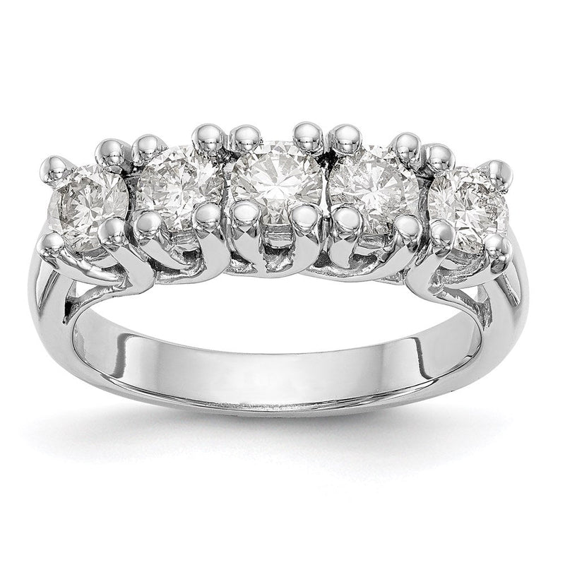 585 Weißgold Ehering mit 5 natürlichen Diamanten, 0,985 ct Gesamtgewicht