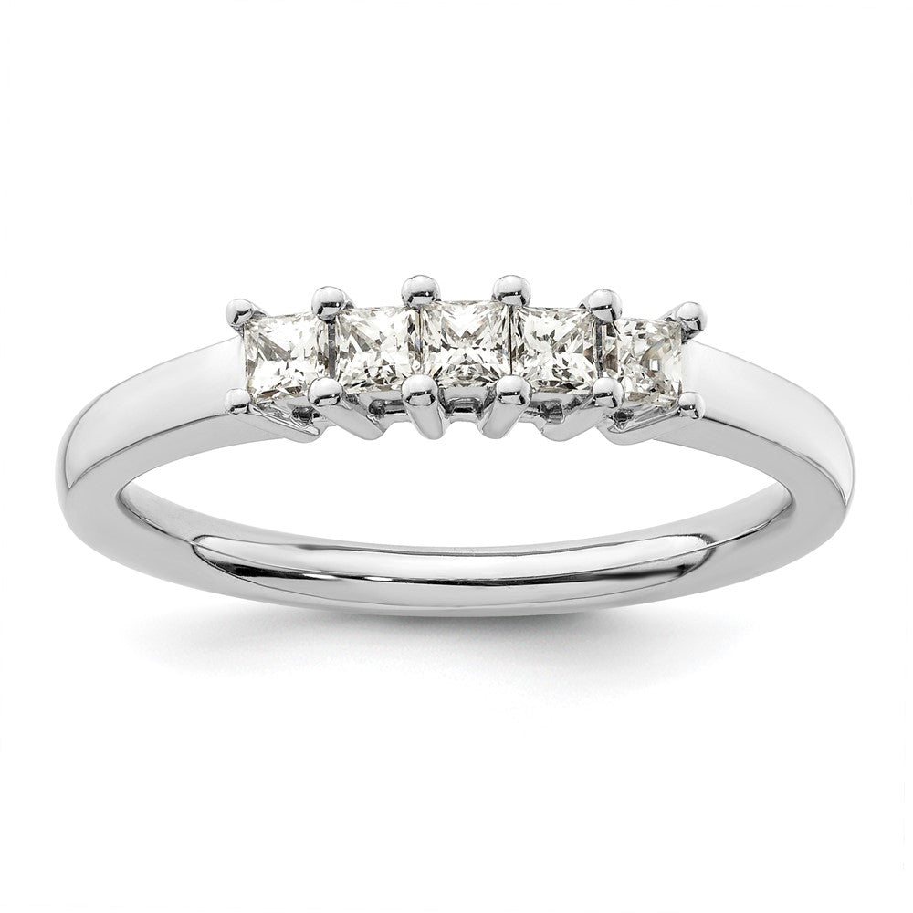 14K Weißgold Ehering mit 5 natürlichen Diamanten