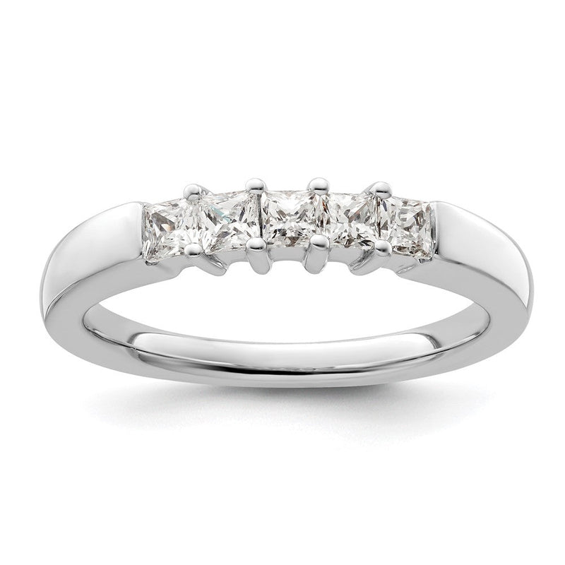 14K Weißgold Ehering mit 5 Diamanten