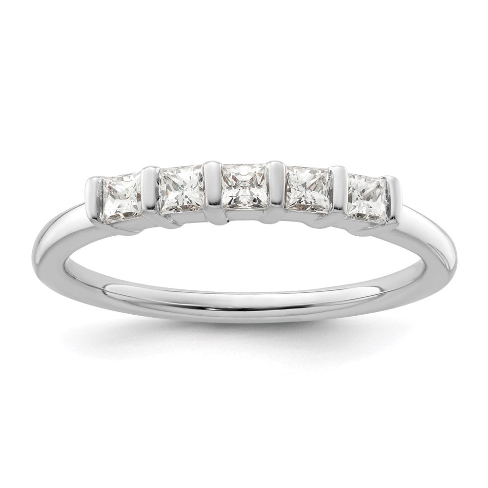 14K Weißgold Ring mit 5 echten Diamanten
