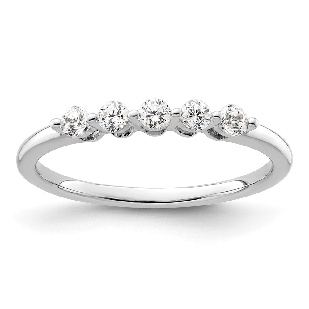 14K Weißgold Ring mit 5 laborgezüchteten Diamanten, VS/SI+ G+