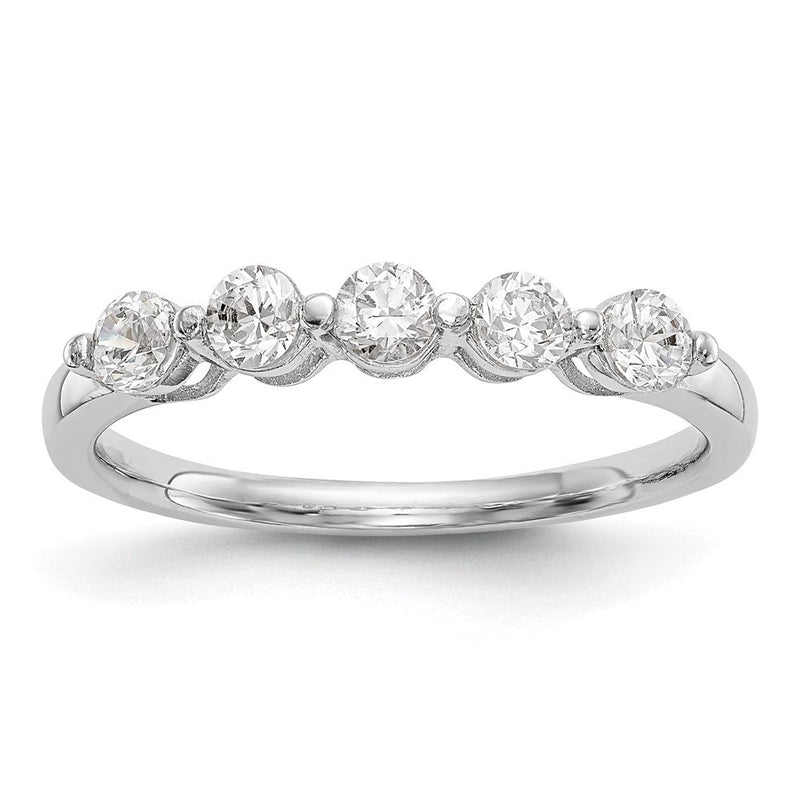 585 Weißgold Ehering mit 5 natürlichen Diamanten, 0,75 ct Gesamtgewicht