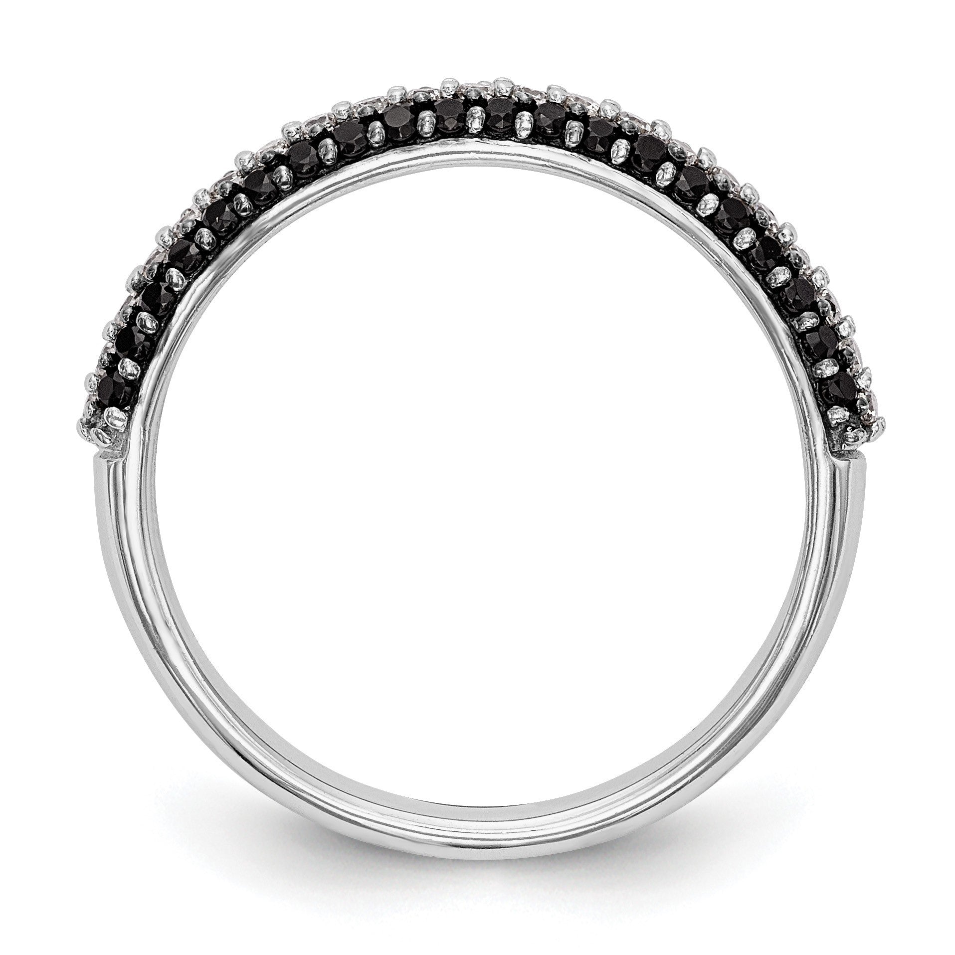 14K Weißgold Ehering mit schwarzen und weißen echten Diamanten