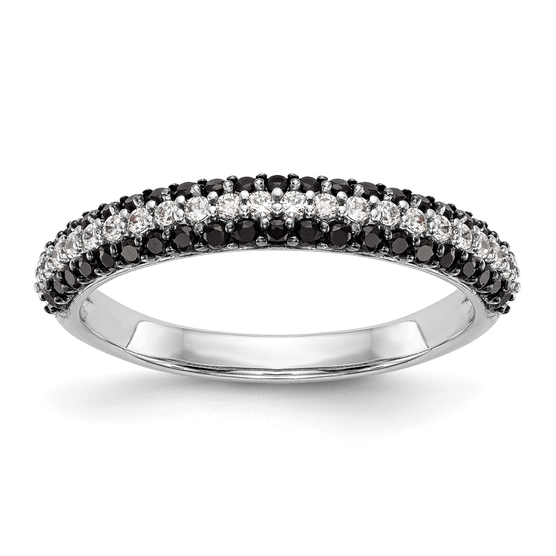 14K Weißgold Ehering mit schwarzen und weißen echten Diamanten