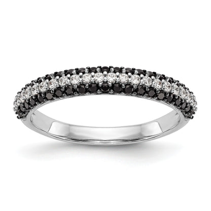 14K Weißgold Ehering mit schwarzen und weißen echten Diamanten