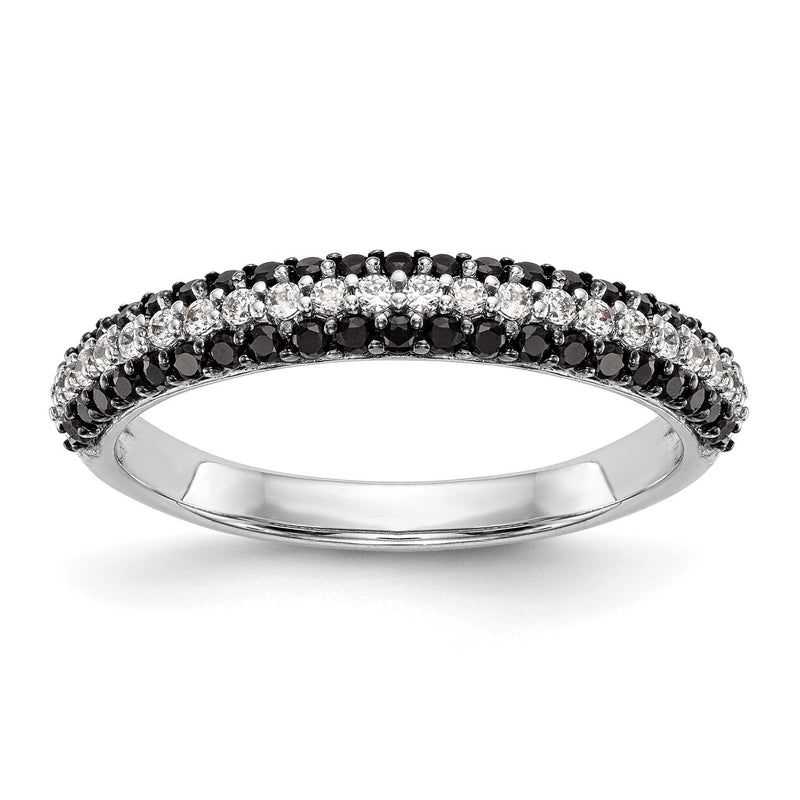 14K Weißgold Ehering mit schwarzen und weißen echten Diamanten