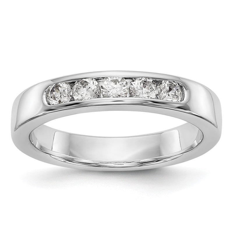 14K Weißgold Ehering mit 5 Diamanten in Kanalfassung