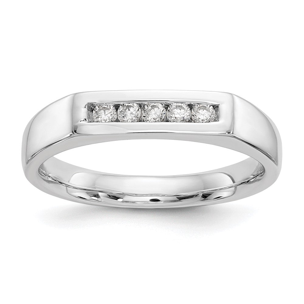 585 Weißgold Ehering mit 5 kanalgefassten natürlichen Diamanten, 0,15 ct. Gesamtgewicht