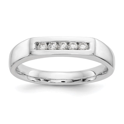 585 Weißgold Ehering mit 5 kanalgefassten natürlichen Diamanten, 0,15 ct. Gesamtgewicht
