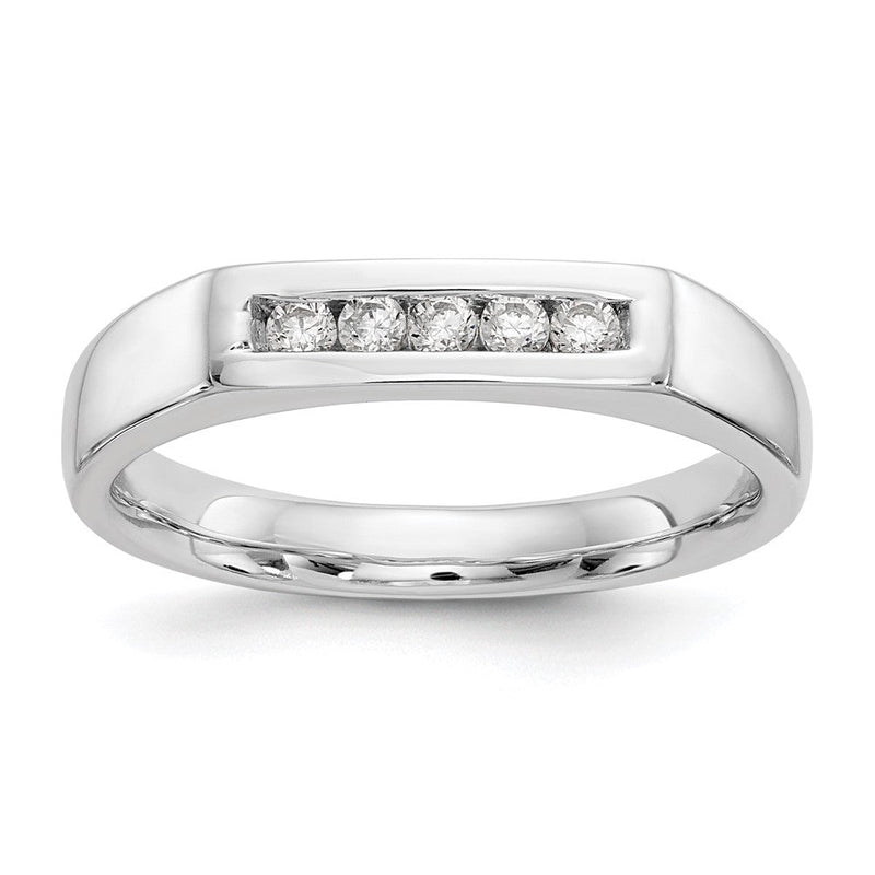 585 Weißgold Ehering mit 5 kanalgefassten natürlichen Diamanten, 0,15 ct. Gesamtgewicht